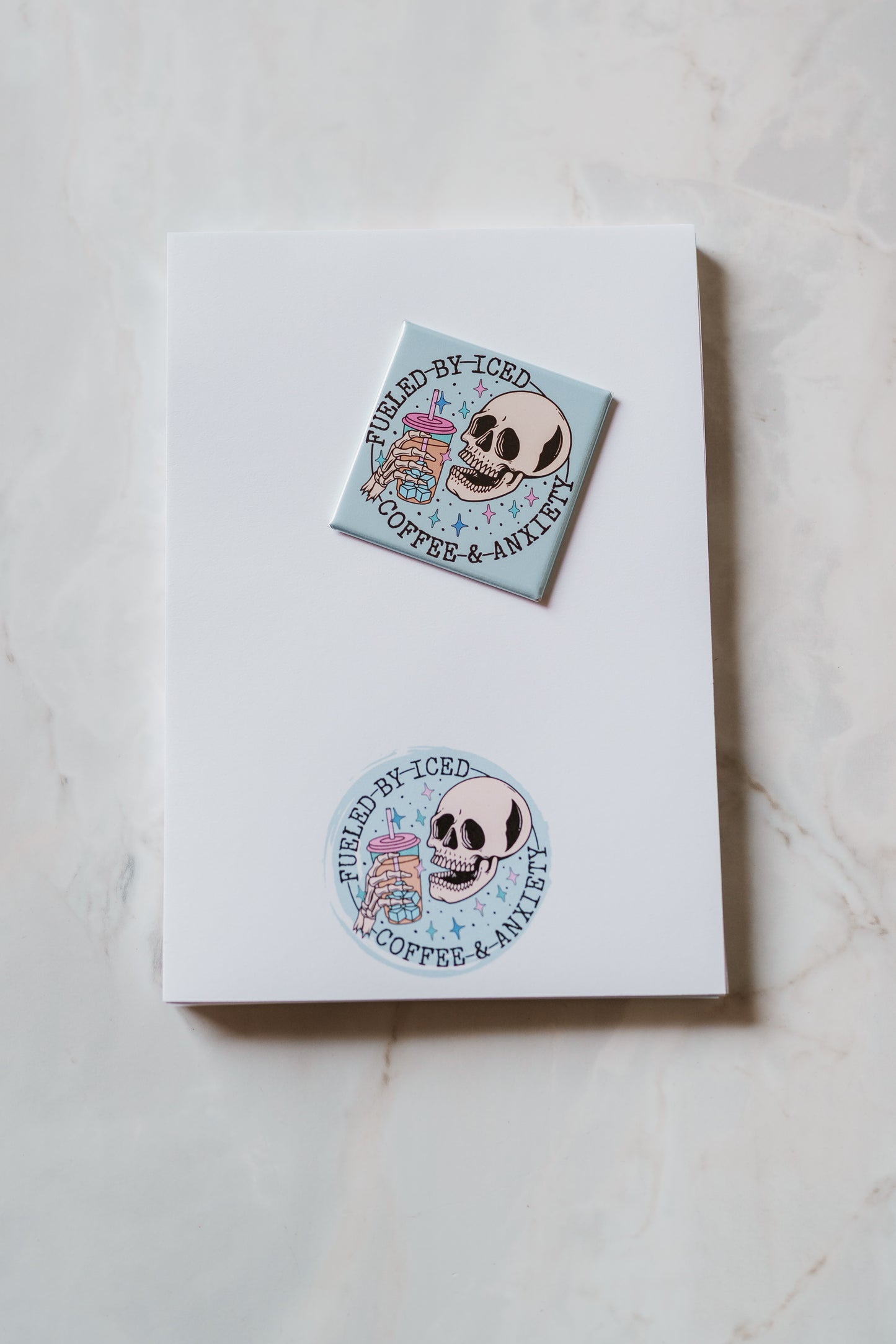 Fueled by Iced Coffee & Anxiety Notepad + Magnet Set