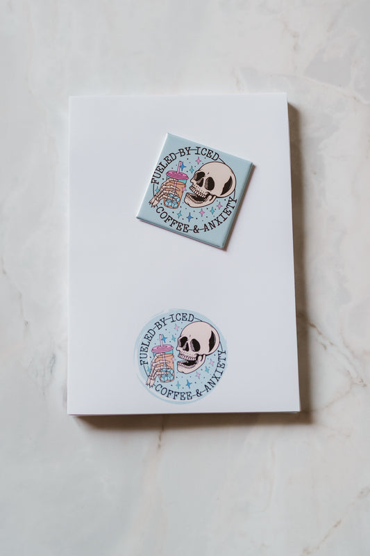 Fueled by Iced Coffee & Anxiety Notepad + Magnet Set